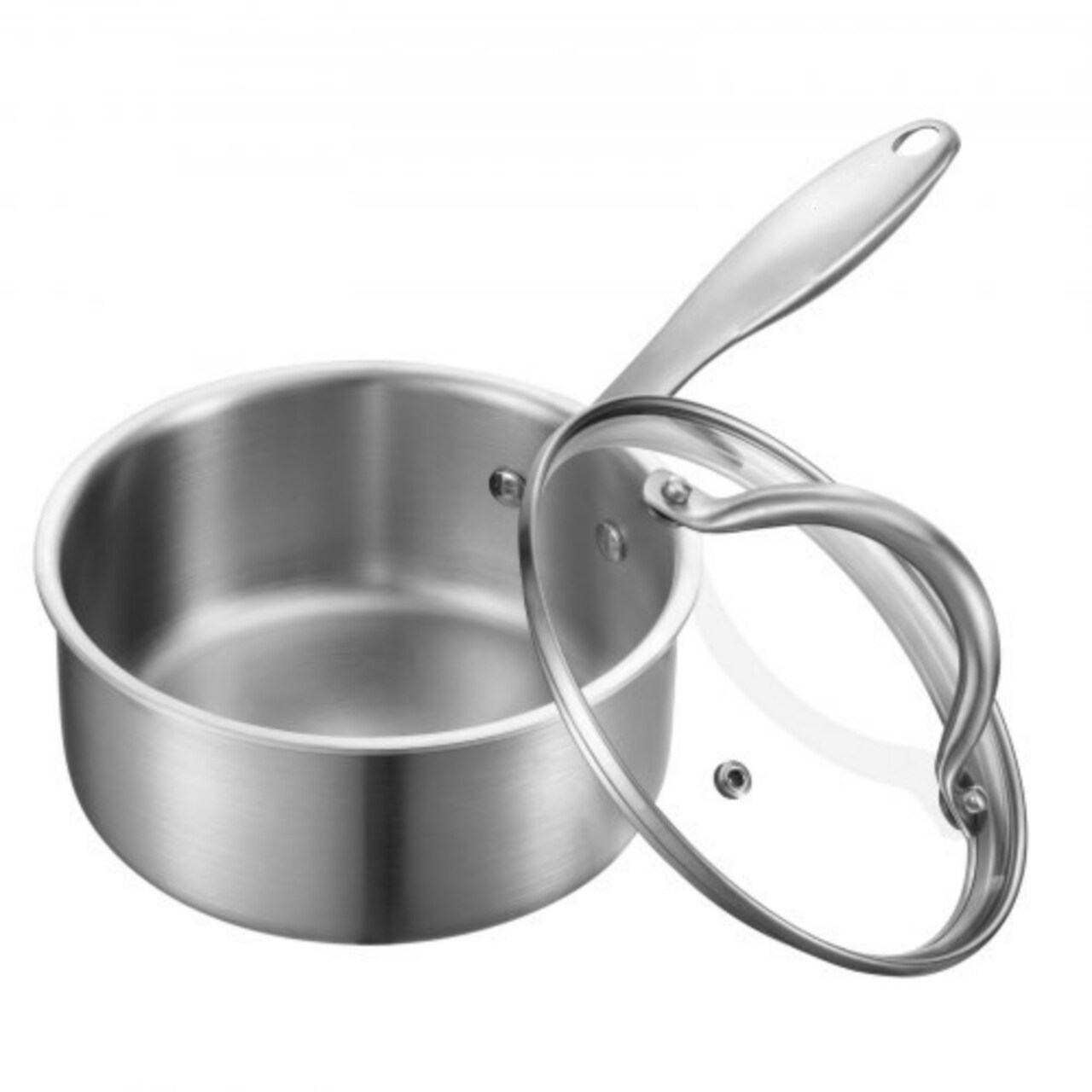 1.5QT Silver Saucepan with Glass Lid and Tri-Ply Aluminum Core Induction and Gas Stove Safe